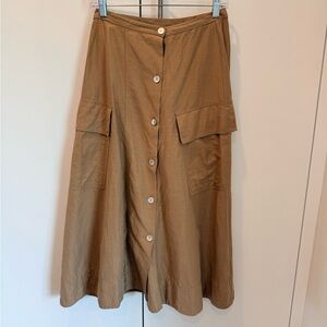 Vince / Button-Front Cargo Pocket Midi Skirt - Brown/Tan - Size 0